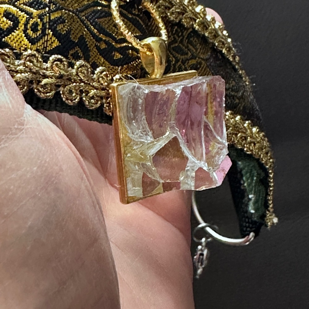 OOAK Handmade Gold Brocade Choker + Mosaic Glass Pendant – Boho Collar Nexklace - Picture 7 of 15